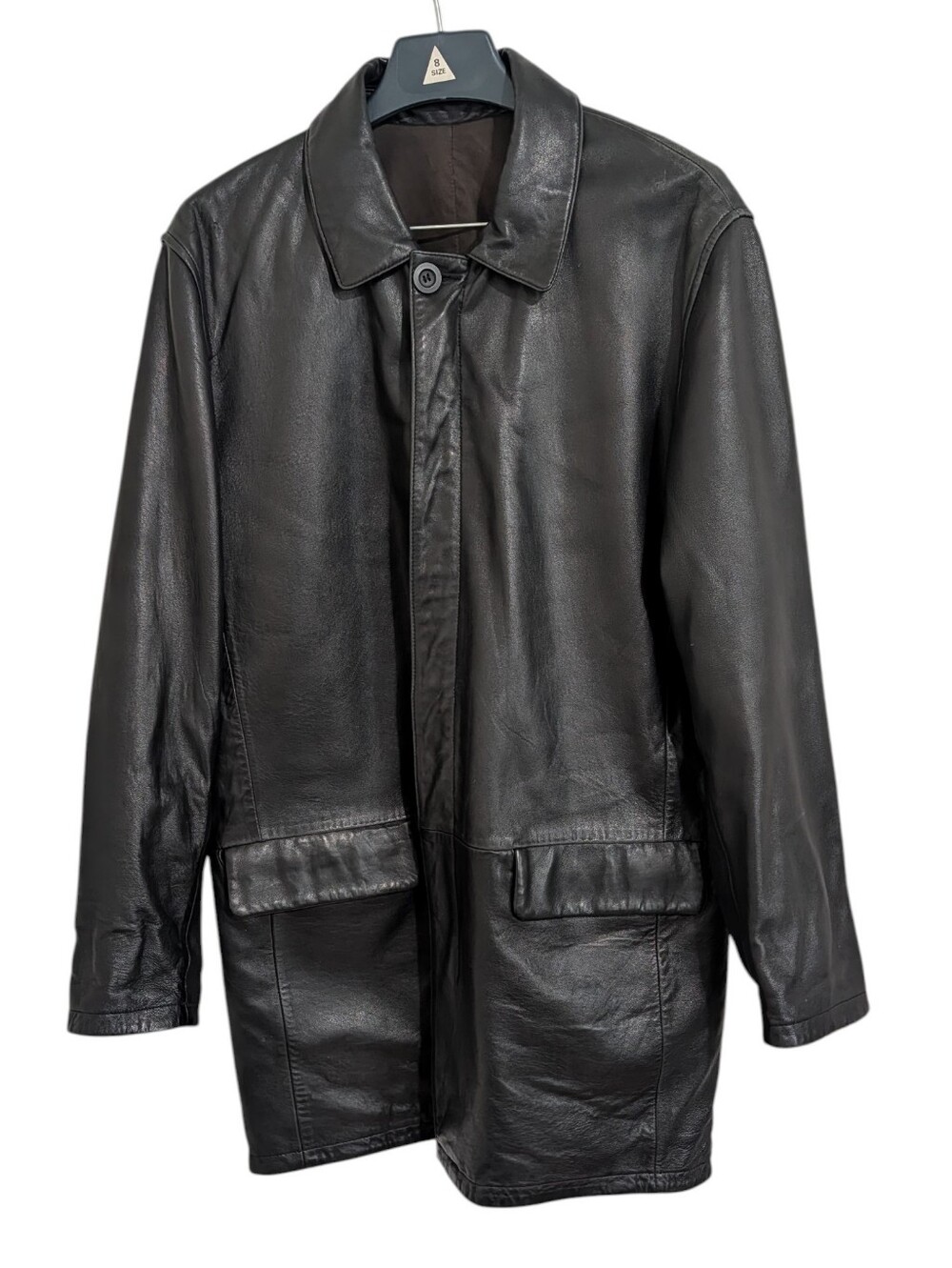 Barneys New York Genuine Leather Long Coat Black Men's M